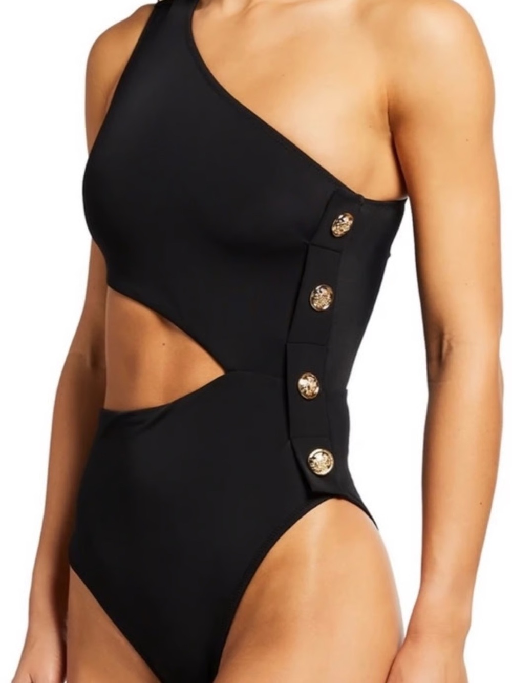 OYE Womens Black Rhea 1-Shoulder Asymmetric Cutout 1-Piece Swimsuit, M